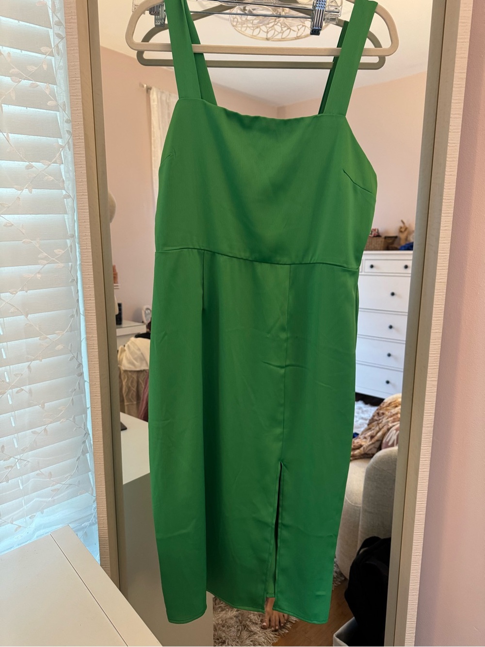 Francesca's Collections Green Square-Neck Midi Dress with Front Slit